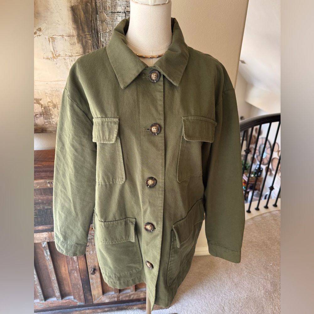 New Mango Olive Green Utility Jacket with Pockets- size M - Picture 2 of 10